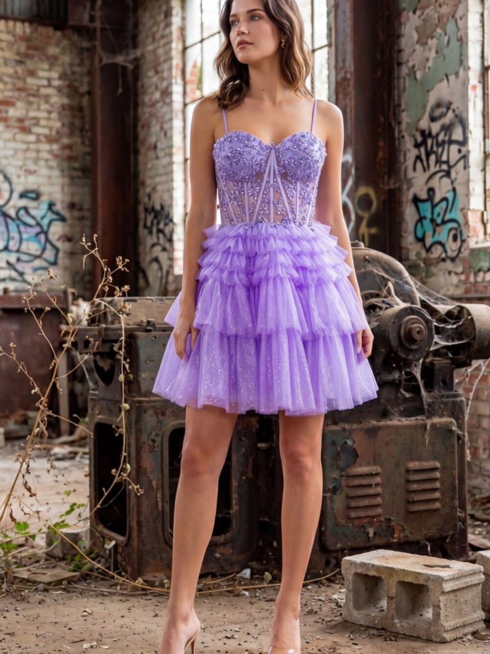 NEW LILAC Tulle & Sequin Sweetheart Cocktail Dress Formal Elegant 5133J